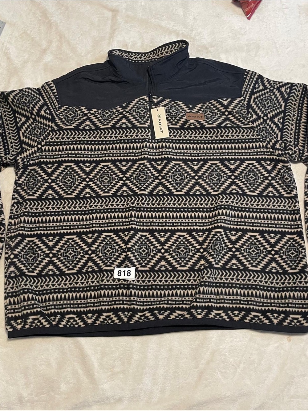 Ariat Men’s Navy and Cream Geometric Quarter-Zip Sweater